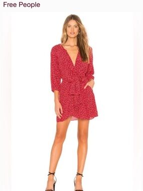 Free People Clara Mini Dress Tie Front Fit & Flare Floral Red Black Woman’s